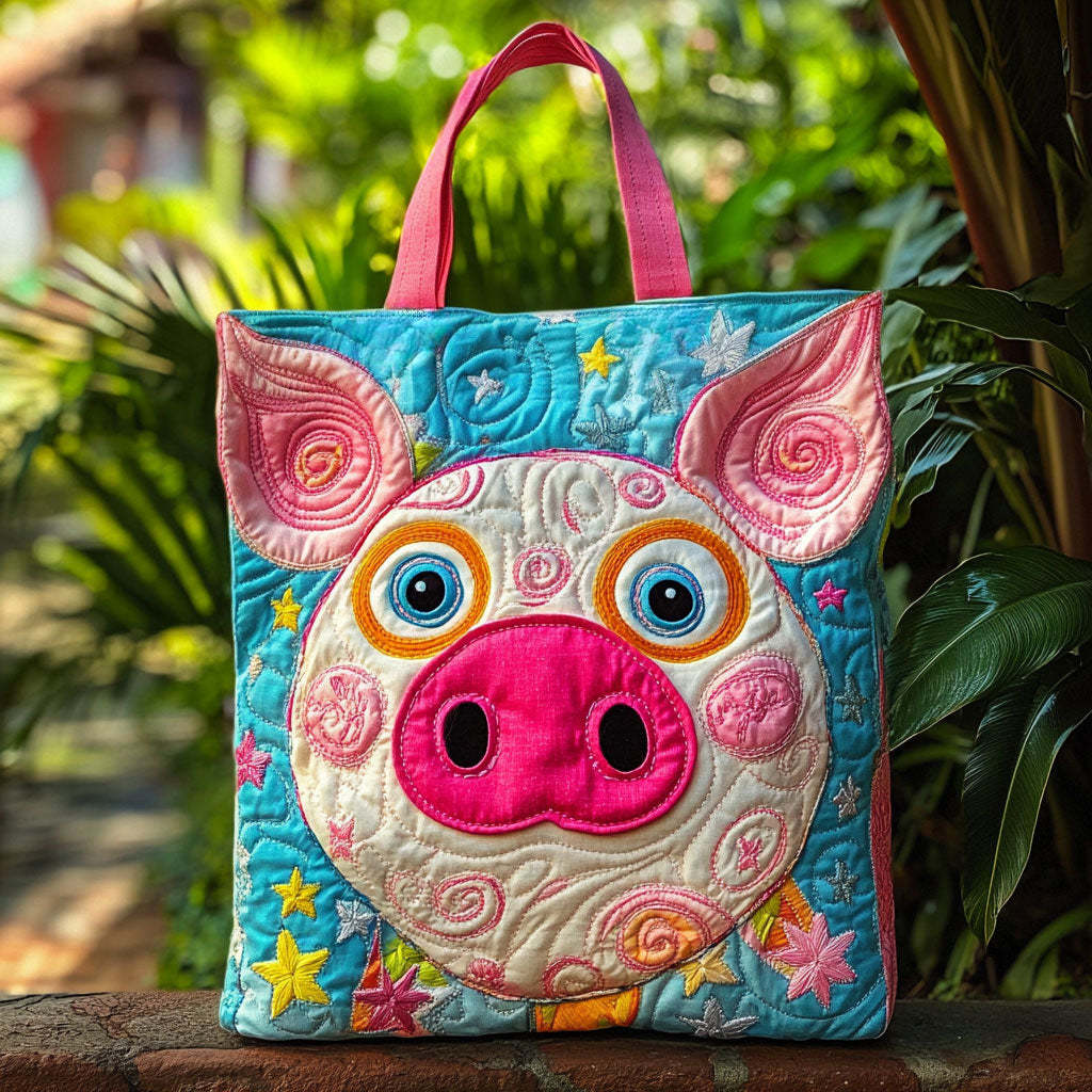 Shiny Pig Quilted Tote Bag  Animal print