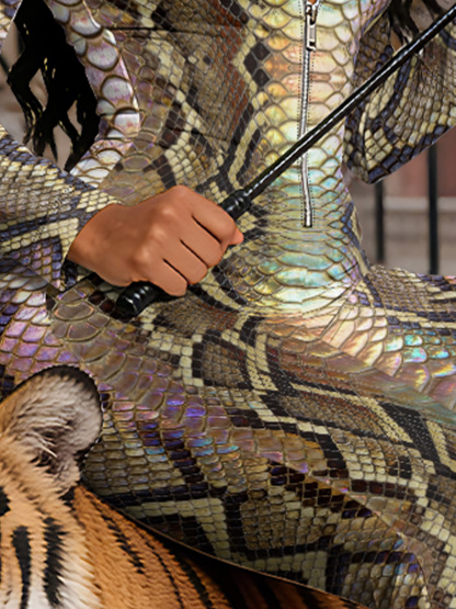 Holographic Python Long Sleeve Zip-Up Jumpsuit ABF932
