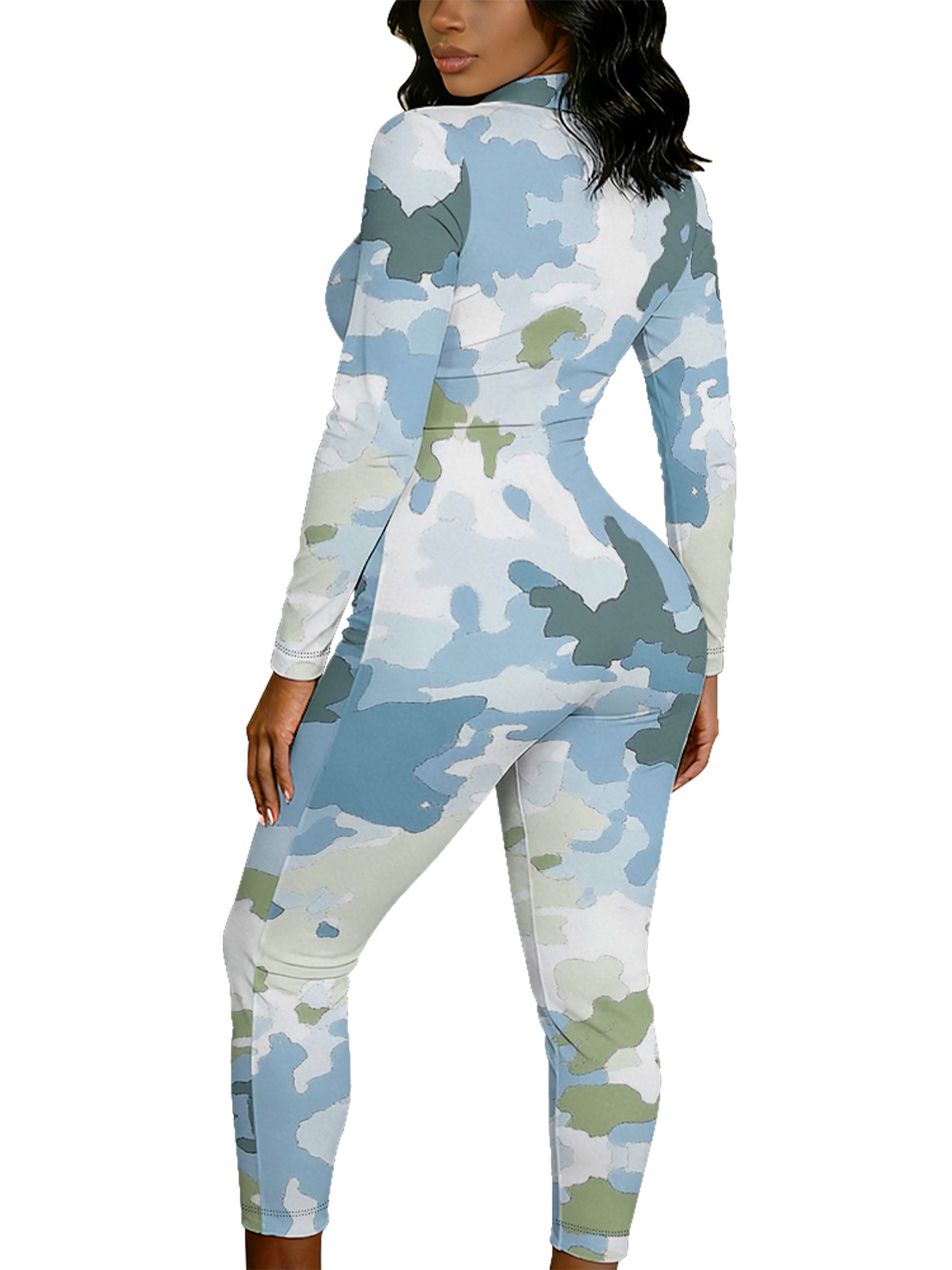 Pastel Camo Long Sleeve Zip-Up Jumpsuit