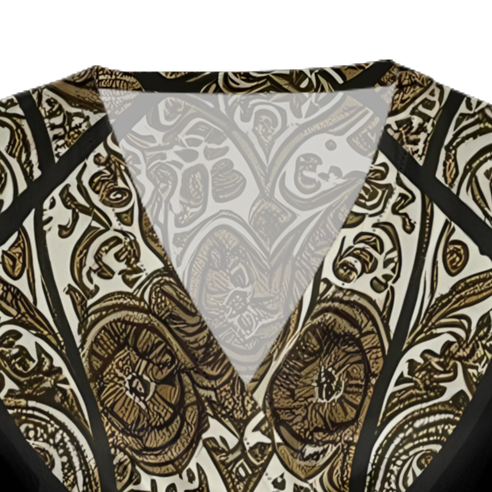 Emerald Green Gold Paisley Cap Sleeve V-Neck Midi Dress