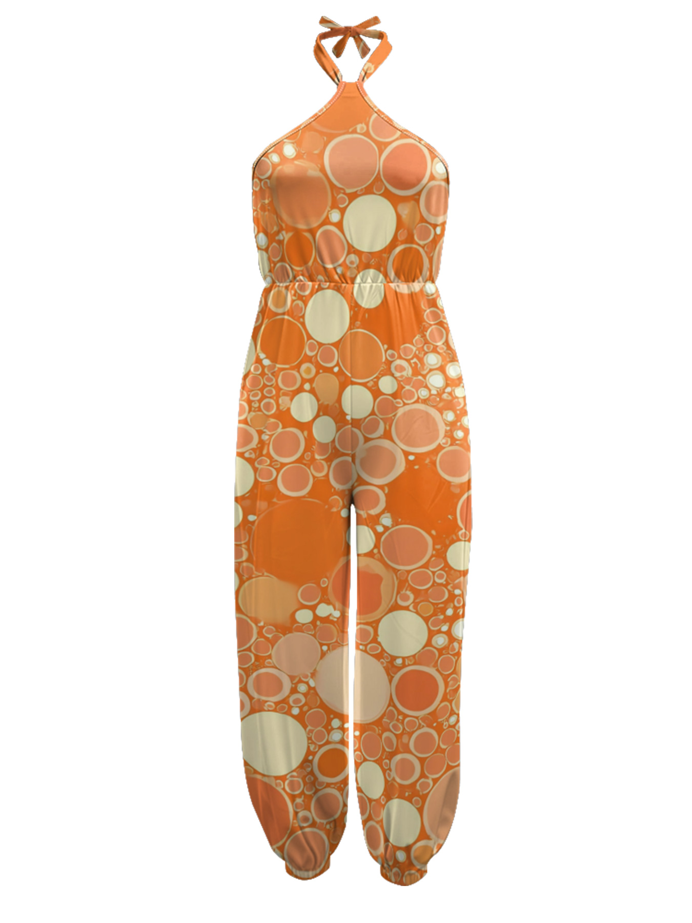 Orange Polka Dot Sleeveless Halter Jumpsuit