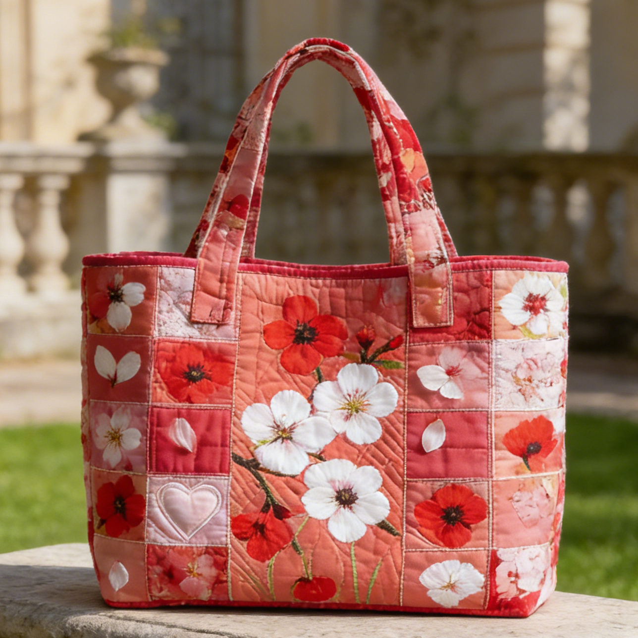 Coral Floral Quilted Tote Bag FUIJ2173