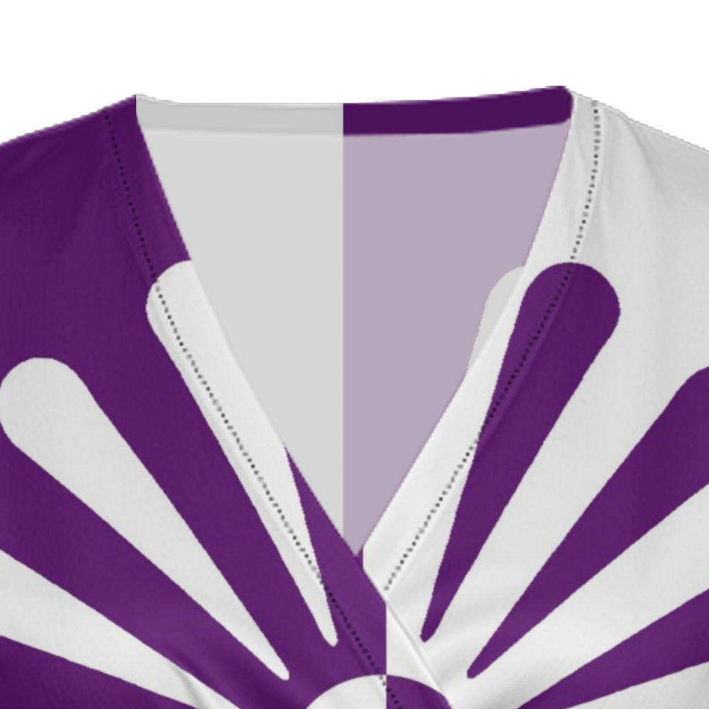 Purple White Sunburst Cap Sleeve V-Neck Midi Dress BDG852