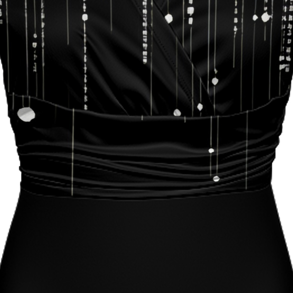 Black White Dot Stripe Cap Sleeve V-Neck Midi Dress BFI630