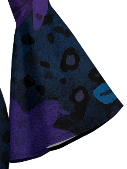 Black Leopard & Purple Floral Bell Flare Sleeve Bodycon Midi Dress