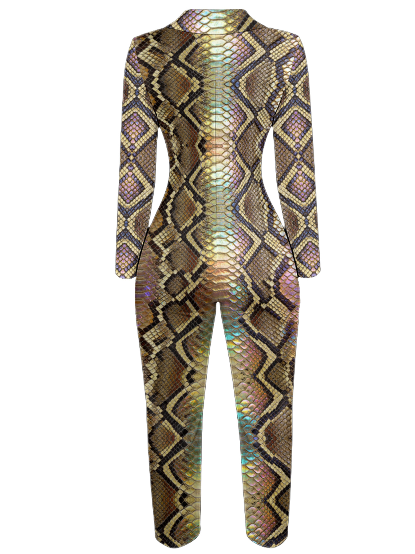 Holographic Python Long Sleeve Zip-Up Jumpsuit ABF932