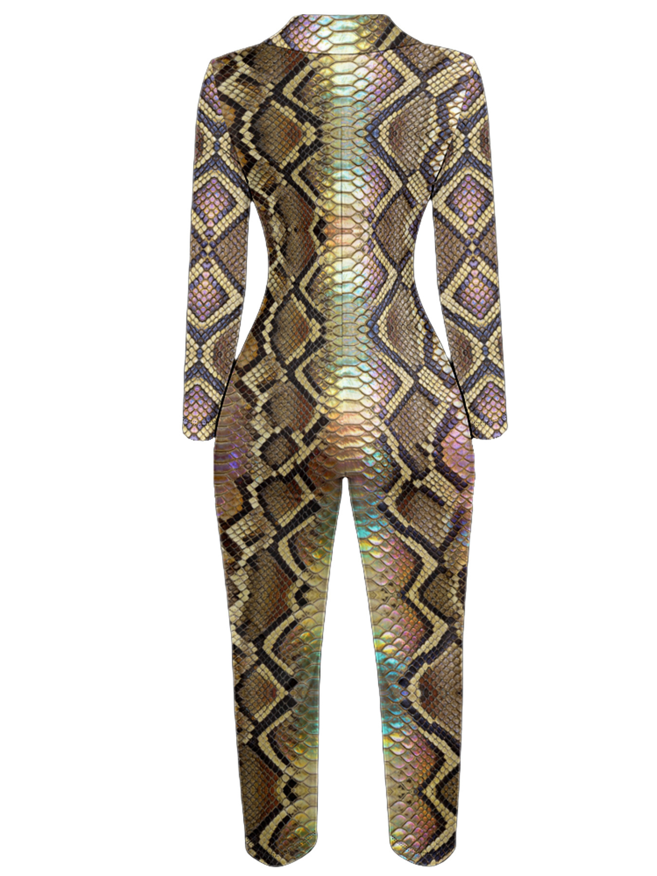 Holographic Python Long Sleeve Zip-Up Jumpsuit ABF932