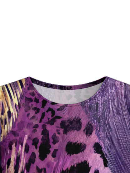 Purple Mixed Animal Print Flare Sleeve Bodycon Midi Dress