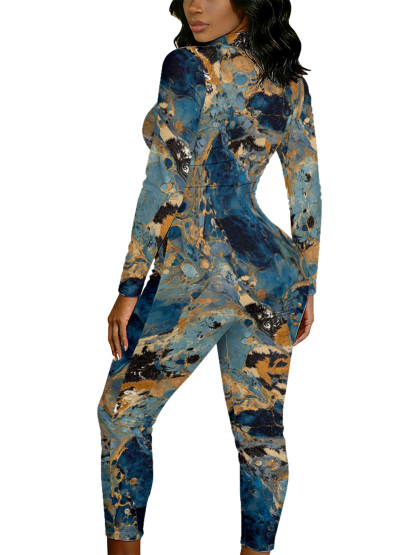 Marble & Leopard Long Sleeve Zip-Up Jumpsuit TUV832