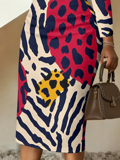 Wild Mixed V-Neck Bodycon Midi Dress CFH830