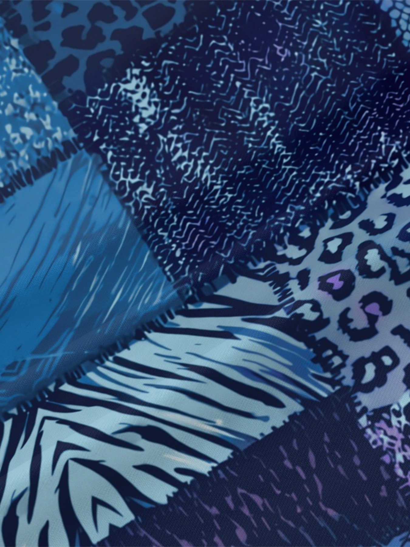 Blue & Purple Patchwork Animal V-Neck Bodycon Midi Dress PWT2846