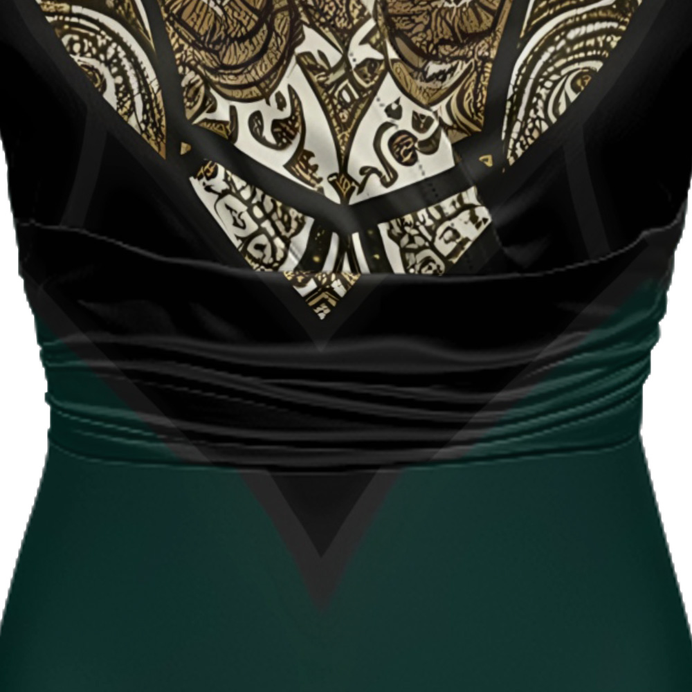 Emerald Green Gold Paisley Cap Sleeve V-Neck Midi Dress