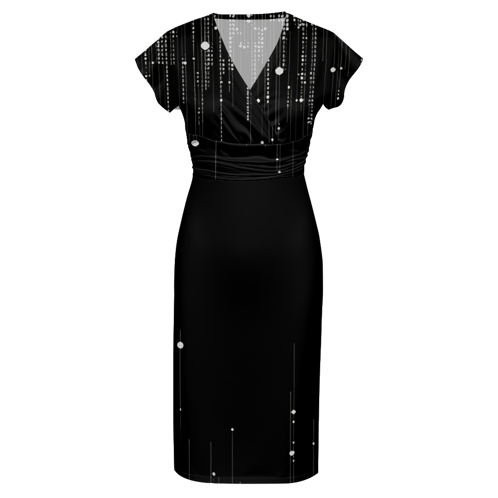 Black White Dot Stripe Cap Sleeve V-Neck Midi Dress BFI630