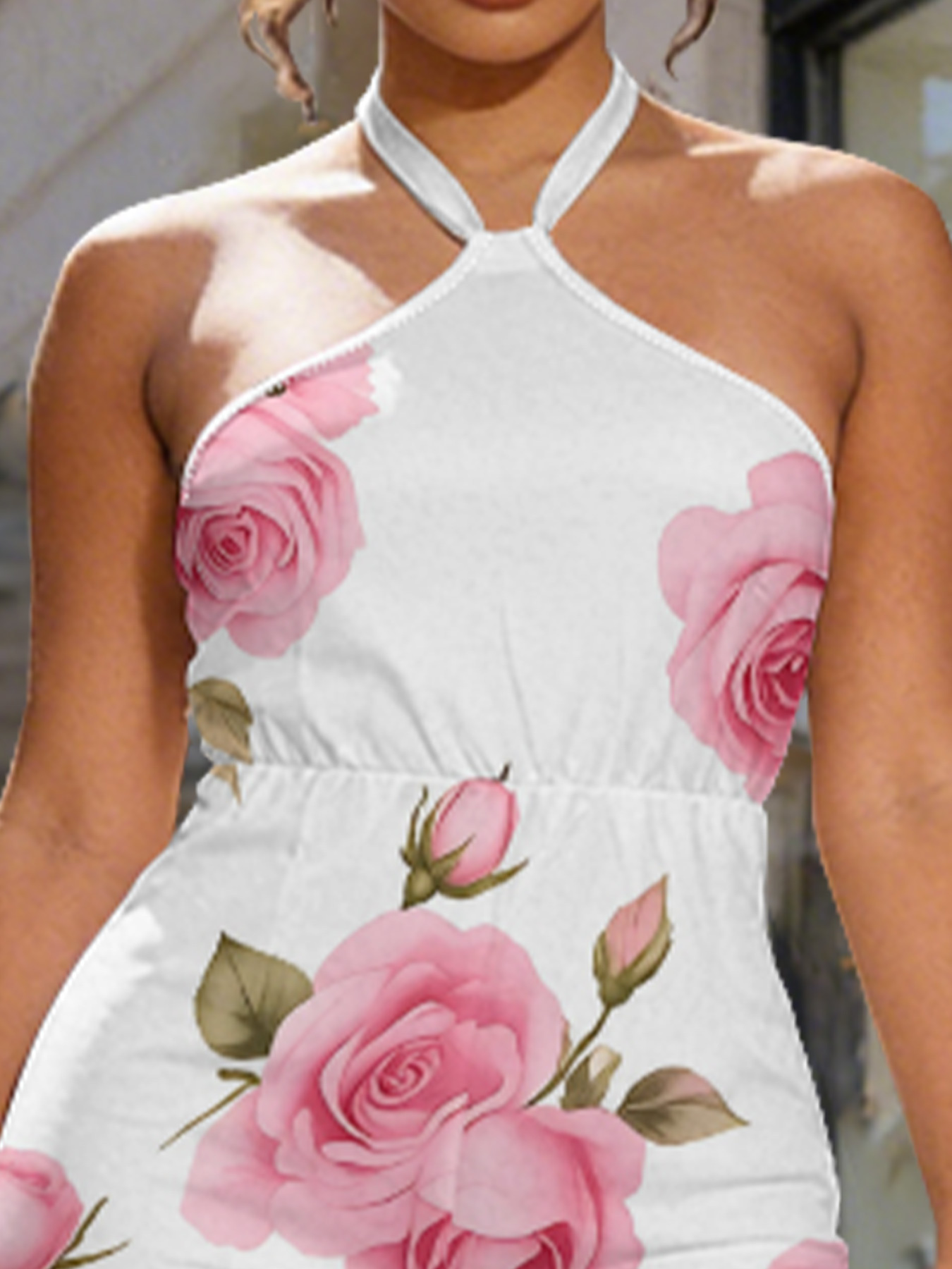 Pink Rose Sleeveless Halter Jumpsuit