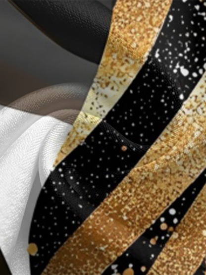 Metallic Gold Stripe Long Sleeve Zip-Up Jumpsuit STU943