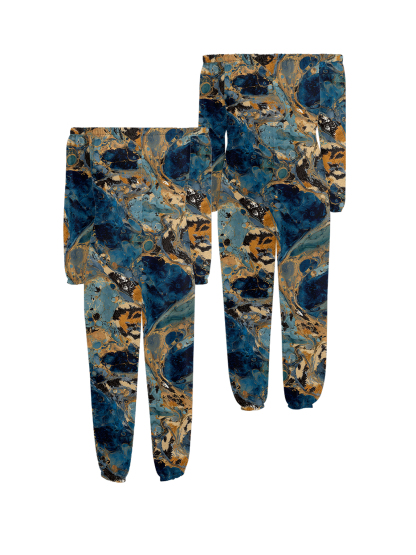 Blue & Gold Marble Off-Shoulder Jumpsuit