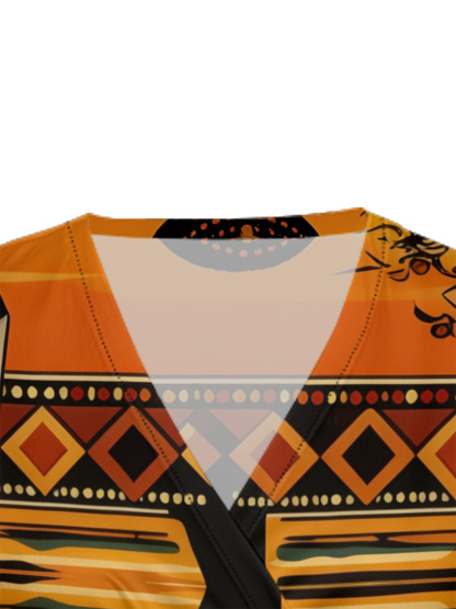 African Queen Portrait Cap Sleeve V-Neck Midi Dress IYT99035