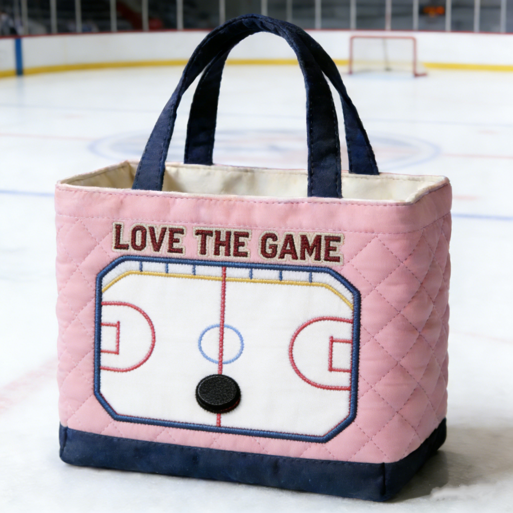 Handmade Quilted Sporty Tote Bag, Hockey Pattern Fabric Shoulder Handbag