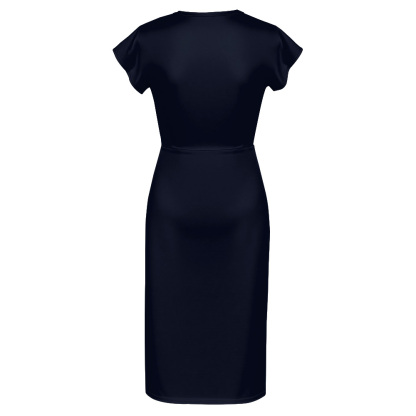 Navy Orange Tribal Cap Sleeve V-Neck Midi Dress