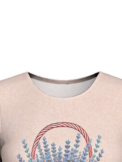 Ombre Pink-Green Lavender Cross Easter Flare Sleeve Bodycon Midi Dress