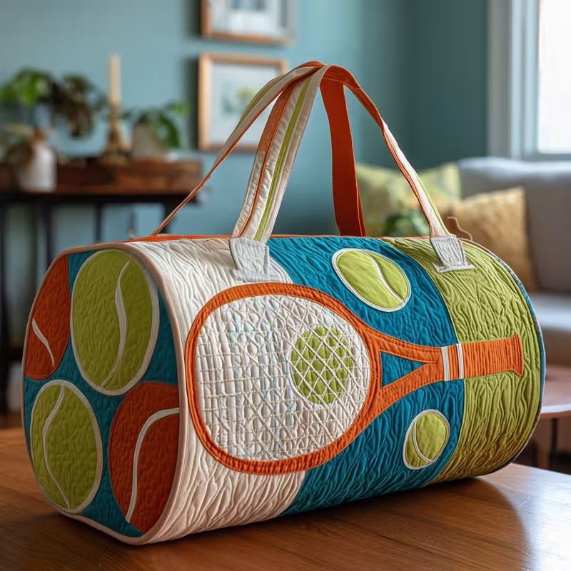 Retro Pop Art Tennis Racket & Ball Quilted Duffle Bag