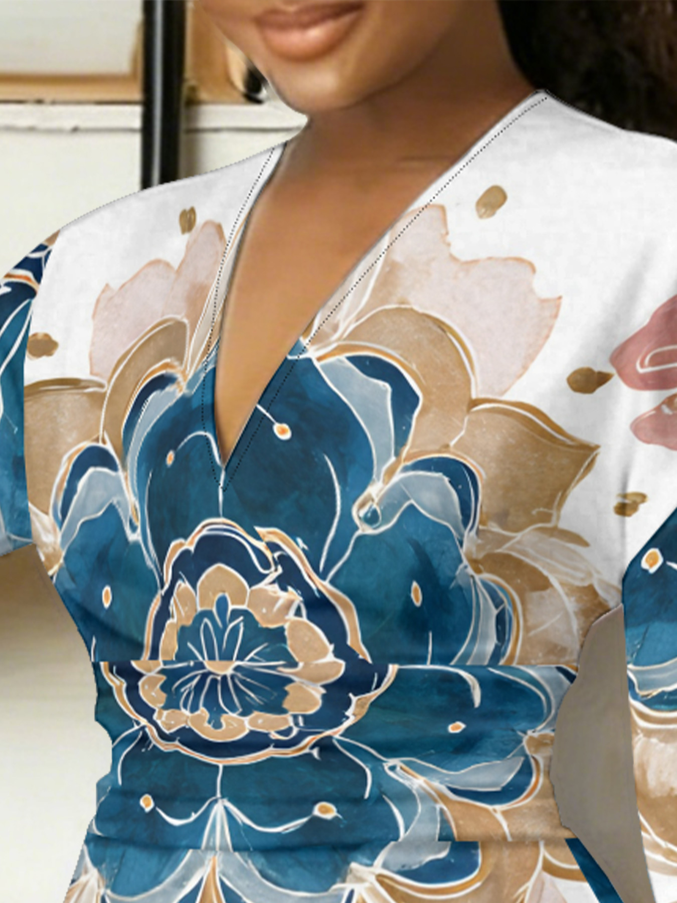 Artistic Mandala V-Neck Bodycon Midi Dress