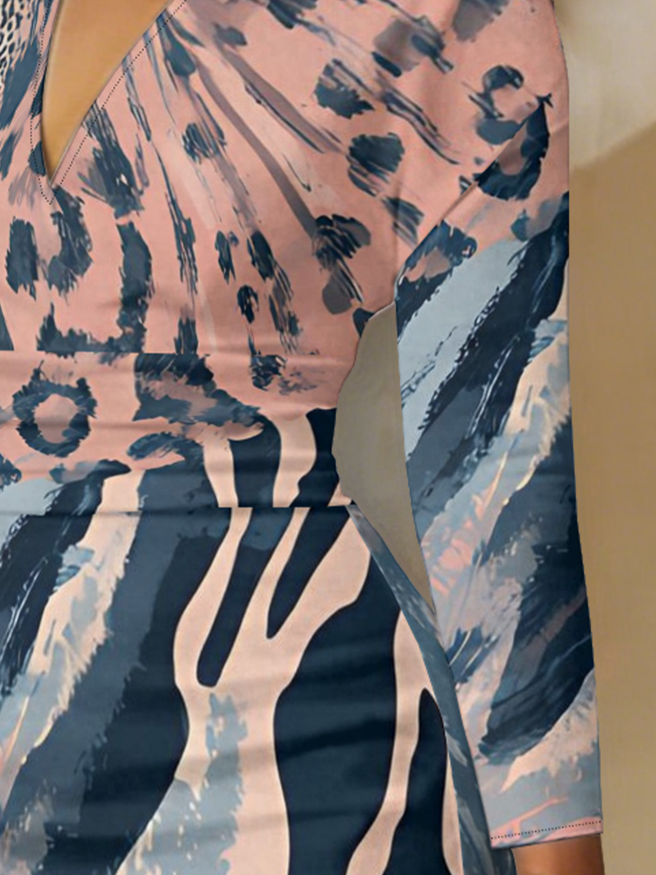 Pink Blue Abstract Animal V-Neck Bodycon Midi Dress XWV864