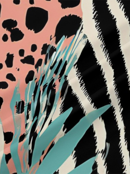 Pink Multi-Animal Tropical V-Neck Bodycon Midi Dress ZYX975