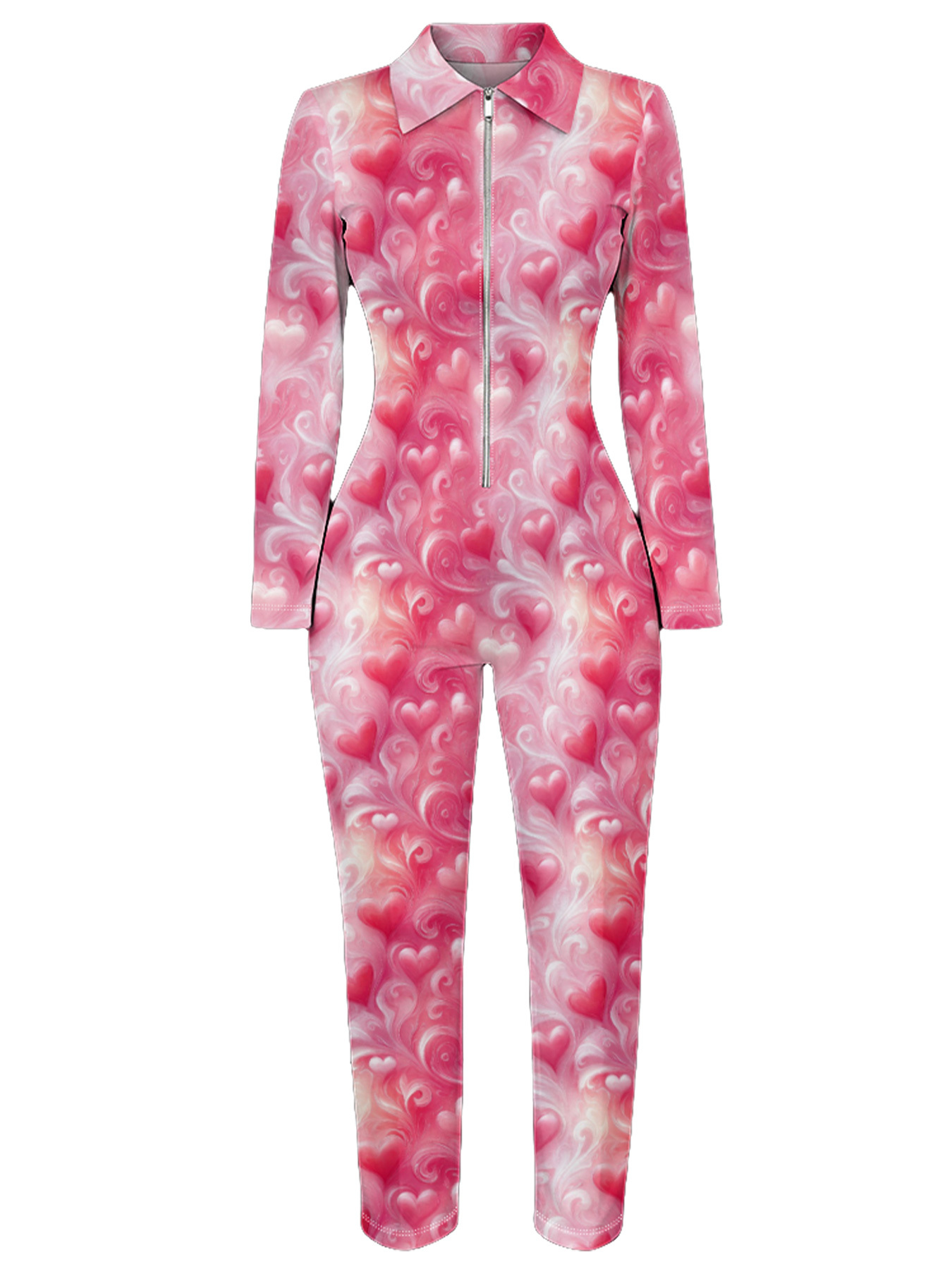 Pink Heart Swirl Long Sleeve Zip-Up Jumpsuit BCG821