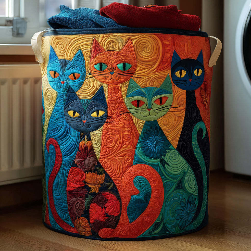 Cat Quilted Laundry Basket 