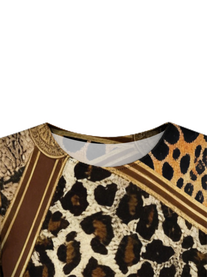 Leopard & Tribal Patchwork Flare Sleeve Bodycon Midi Dress