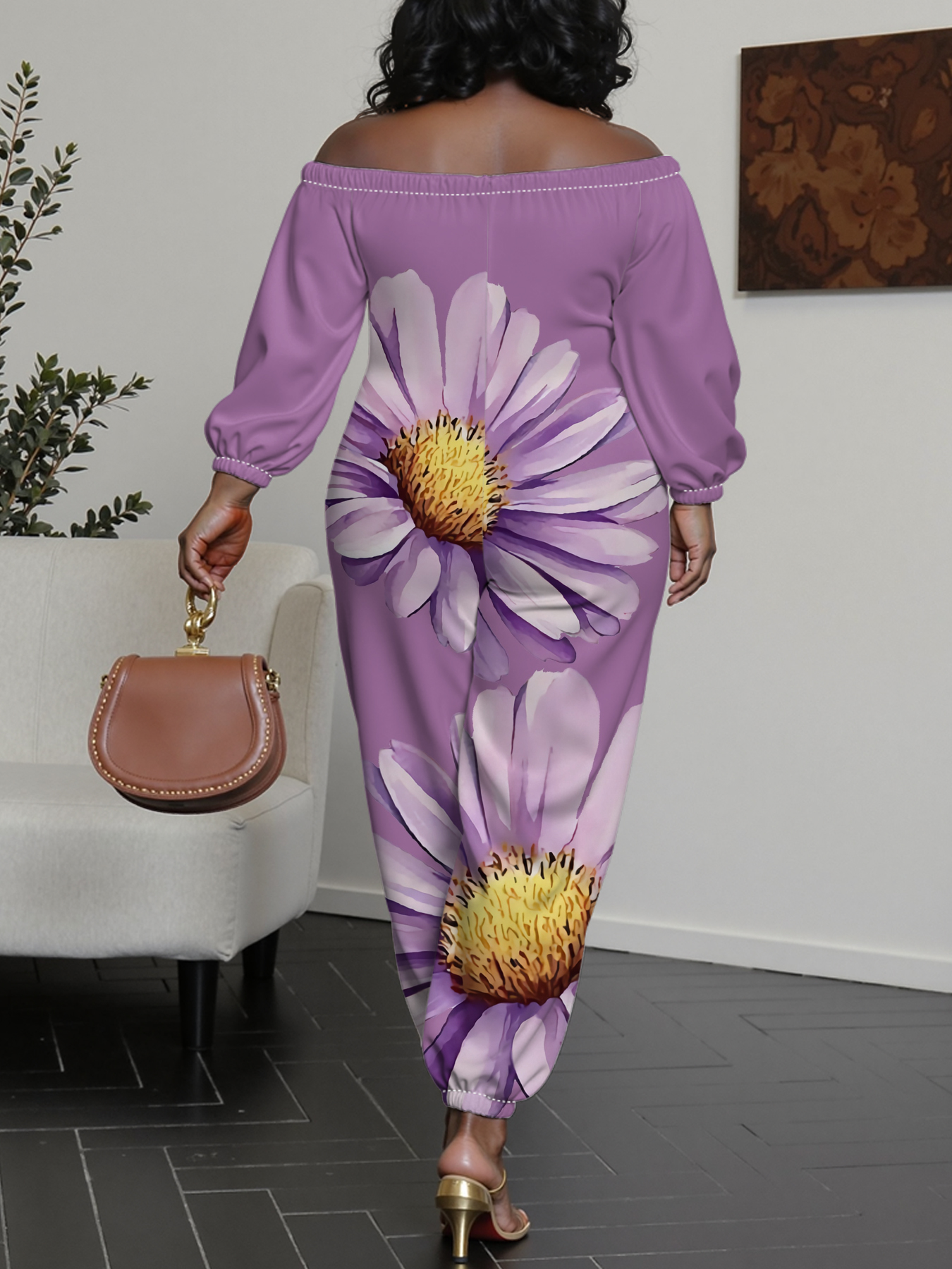 Lavender Daisy Off-Shoulder Jumpsuit