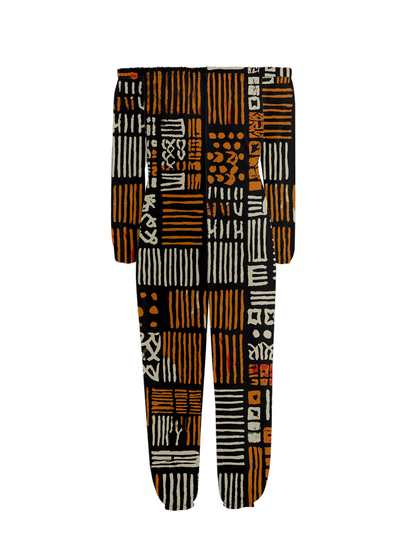 African Mudcloth Print Off-Shoulder Jumpsuit