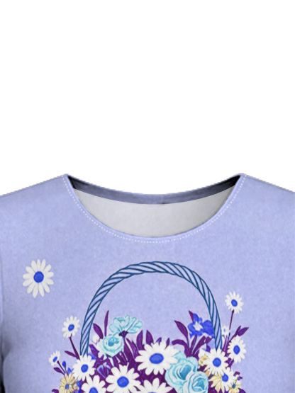 Periwinkle Blue Floral Basket Cross Easter Flare Sleeve Bodycon Midi Dress