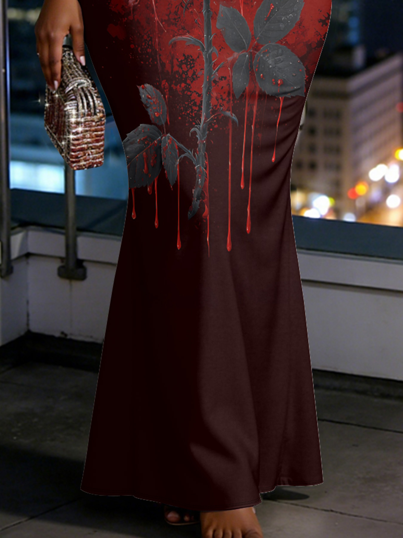 Gothic Rose Spaghetti Strap Mermaid Dress HFGU17647