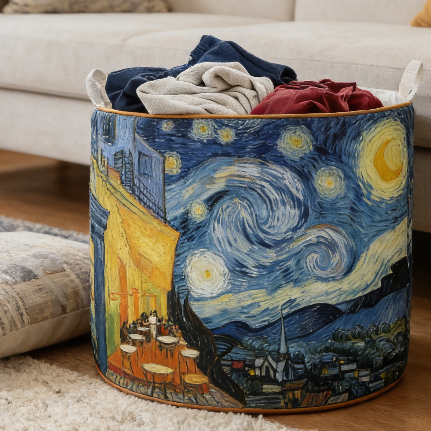 Starry Night & Café Terrace Quilted Laundry Basket HJKLZ328