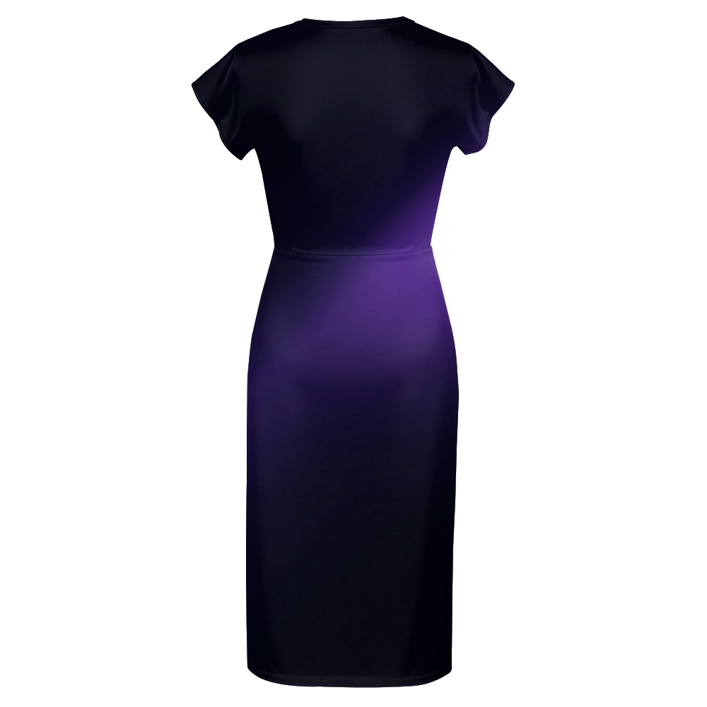 Navy to Purple Ombre Cap Sleeve V-Neck Midi Dress CDF840