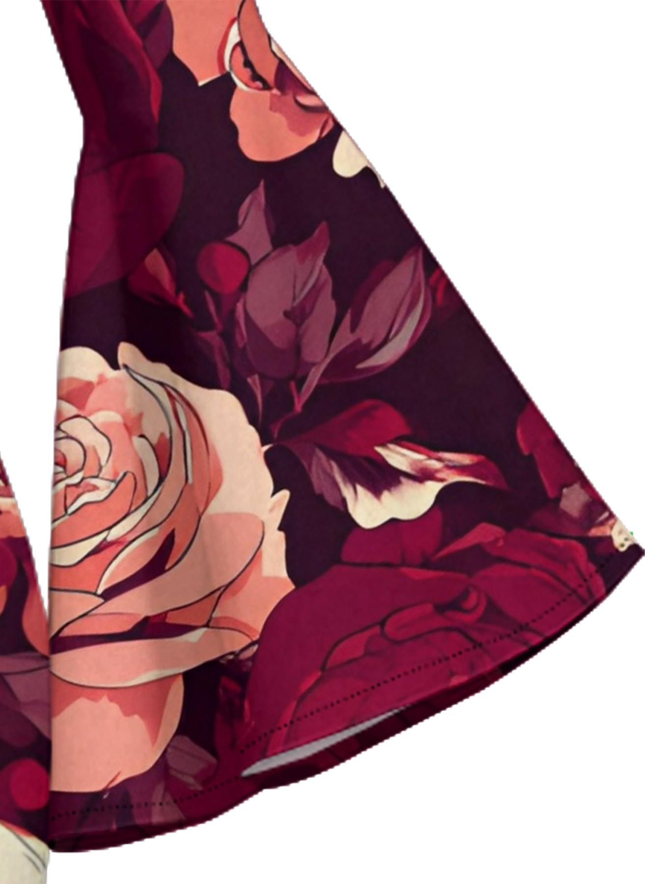 Burgundy Skull & Rose Flare Sleeve Bodycon Midi Dress