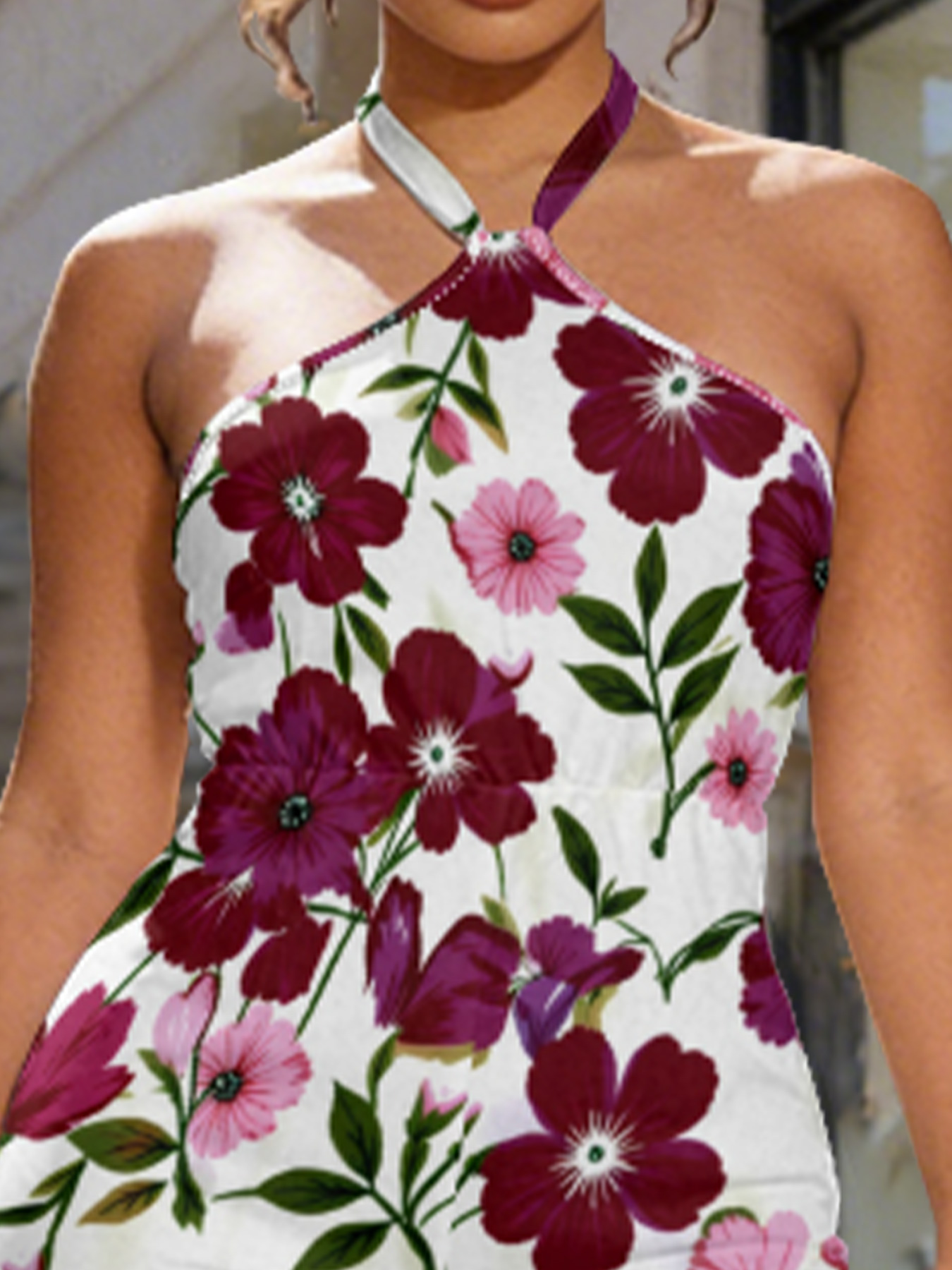 Bold Mixed Floral Sleeveless Halter Jumpsuit