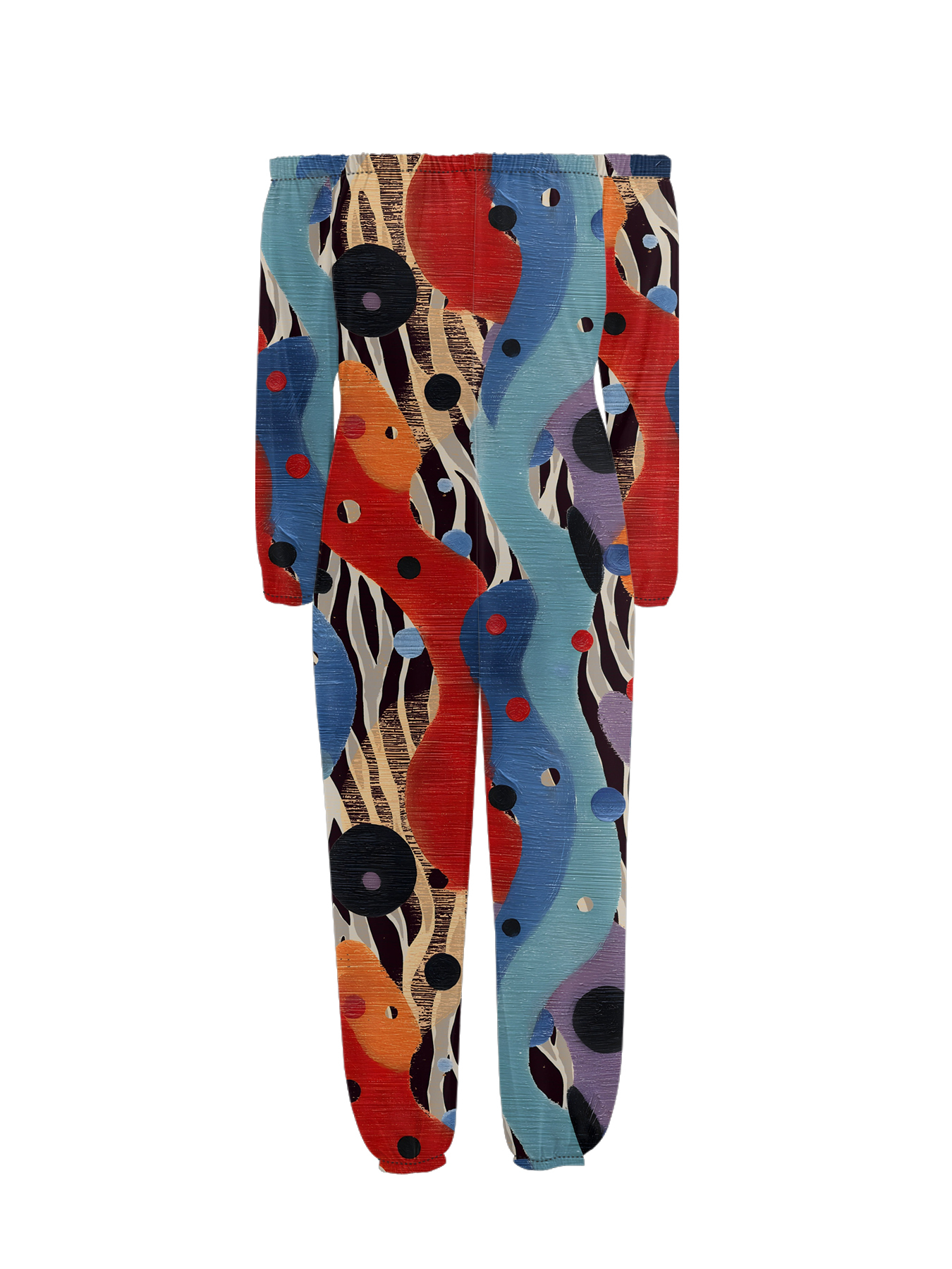 Colorful Abstract Dot & Stripe Off-Shoulder Jumpsuit