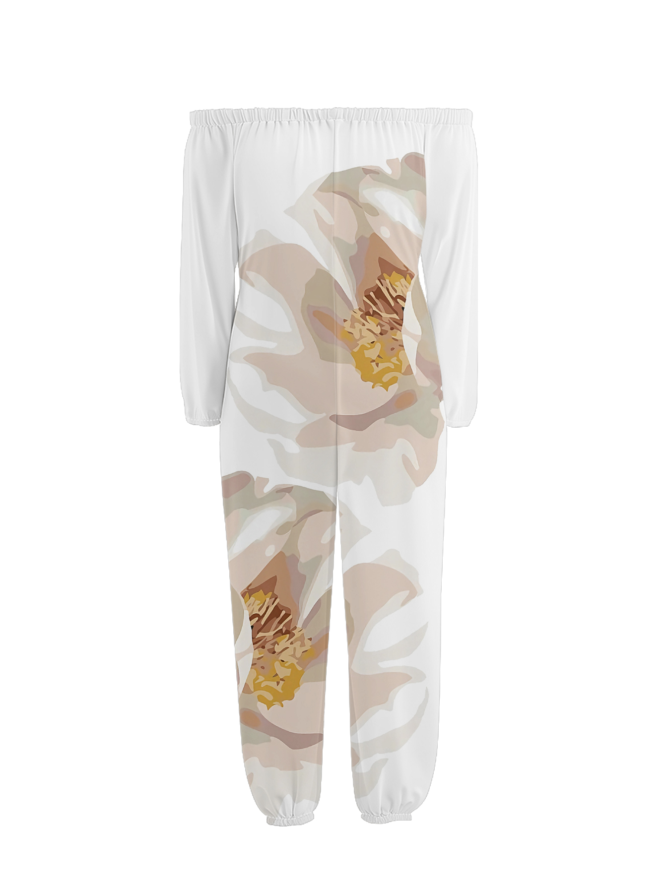 Neutral Floral Off-Shoulder Jumpsuit