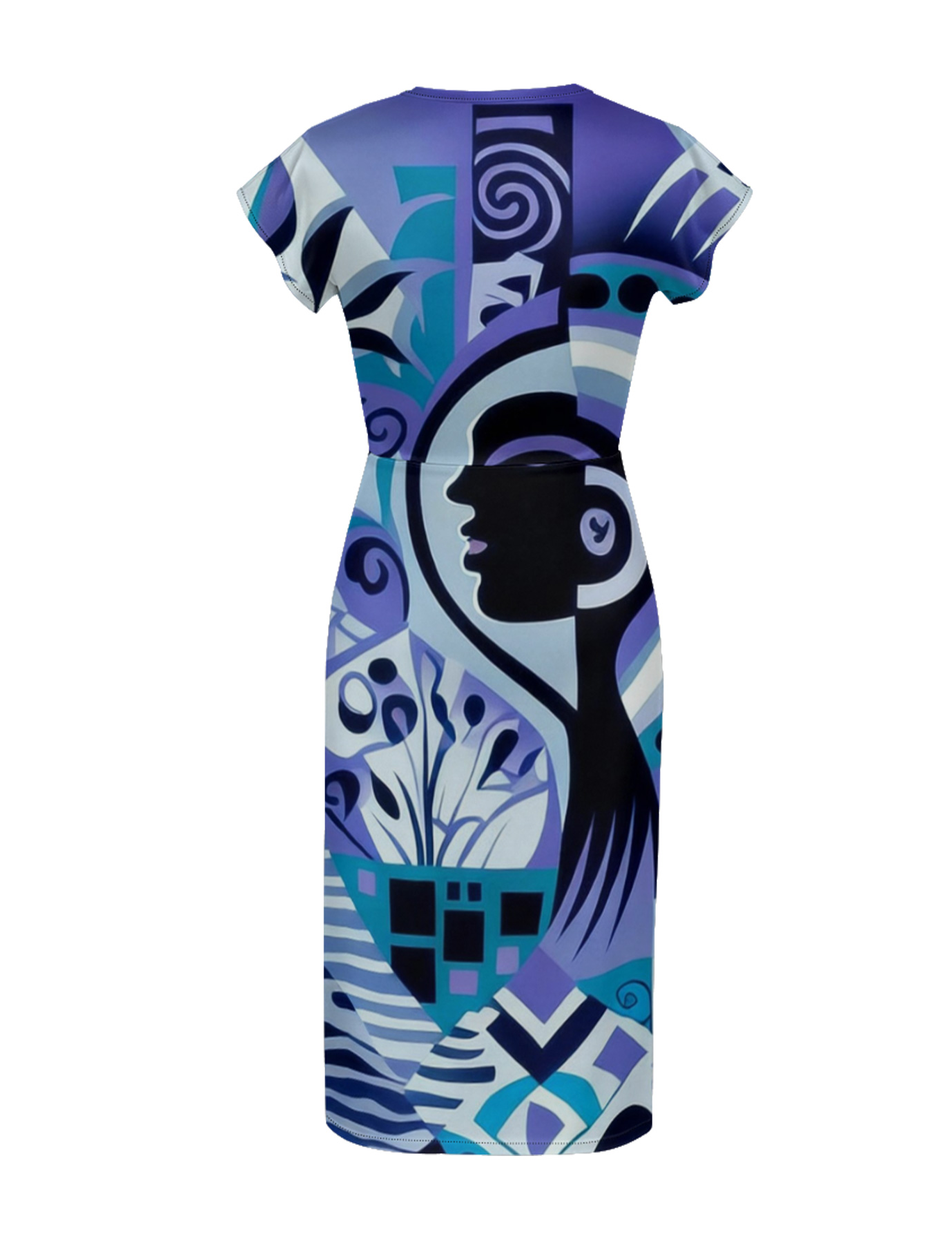 Abstract African Art Cap Sleeve V-Neck Midi Dress IYT99018