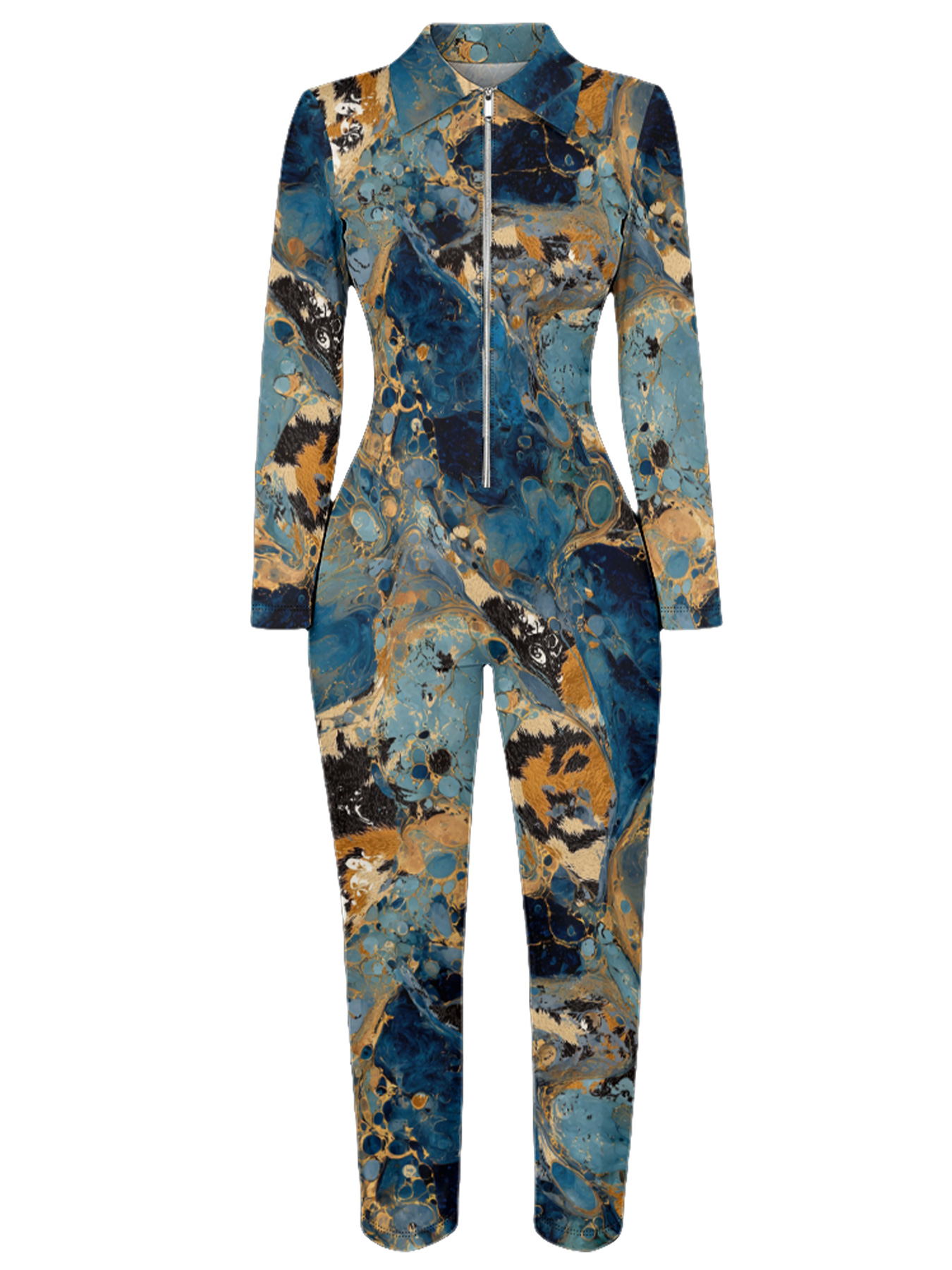 Marble & Leopard Long Sleeve Zip-Up Jumpsuit TUV832