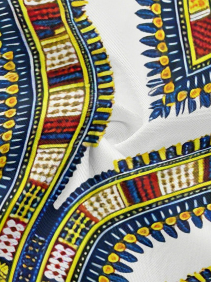 White Dashiki Print Bell Flare Sleeve Bodycon Midi Dress