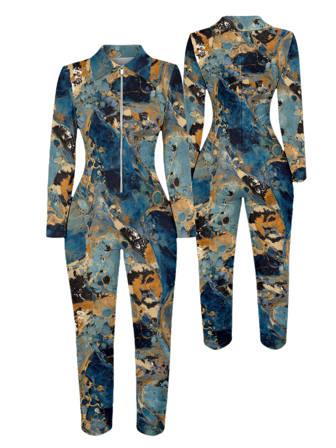 Marble & Leopard Long Sleeve Zip-Up Jumpsuit TUV832