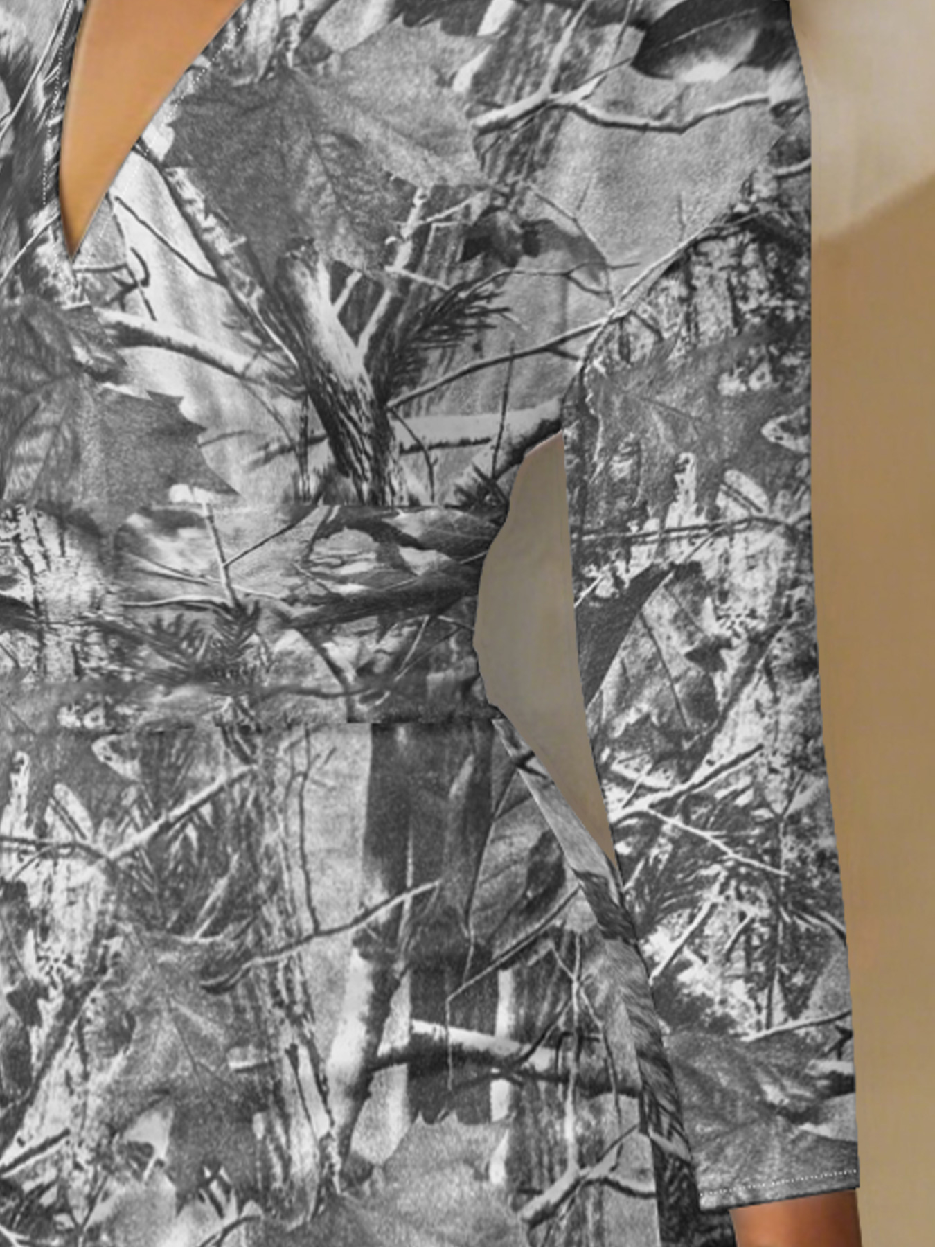 Grey Camo V-Neck Bodycon Midi Dress EZR1586