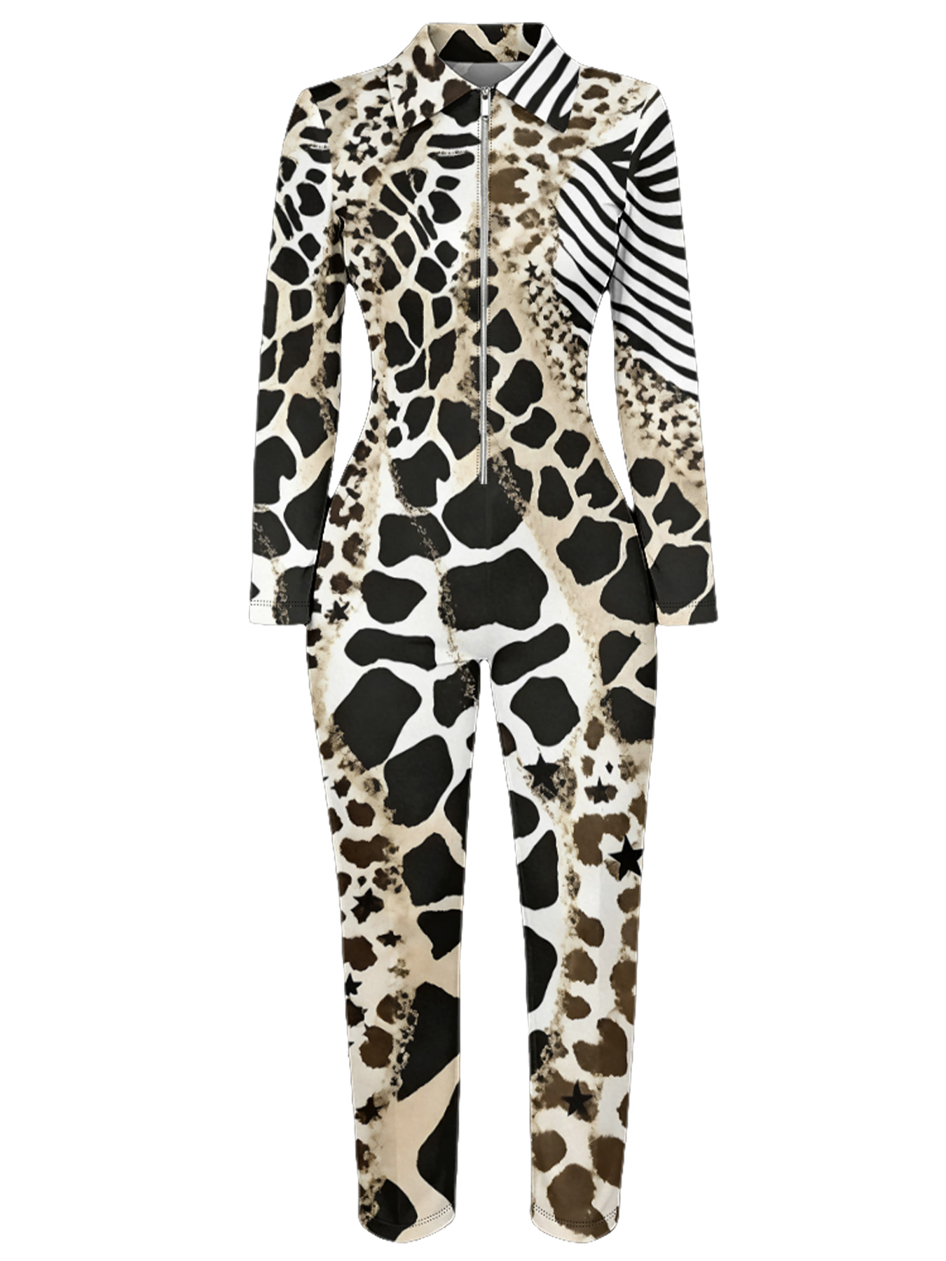 Safari Giraffe Long Sleeve Zip-Up Jumpsuit