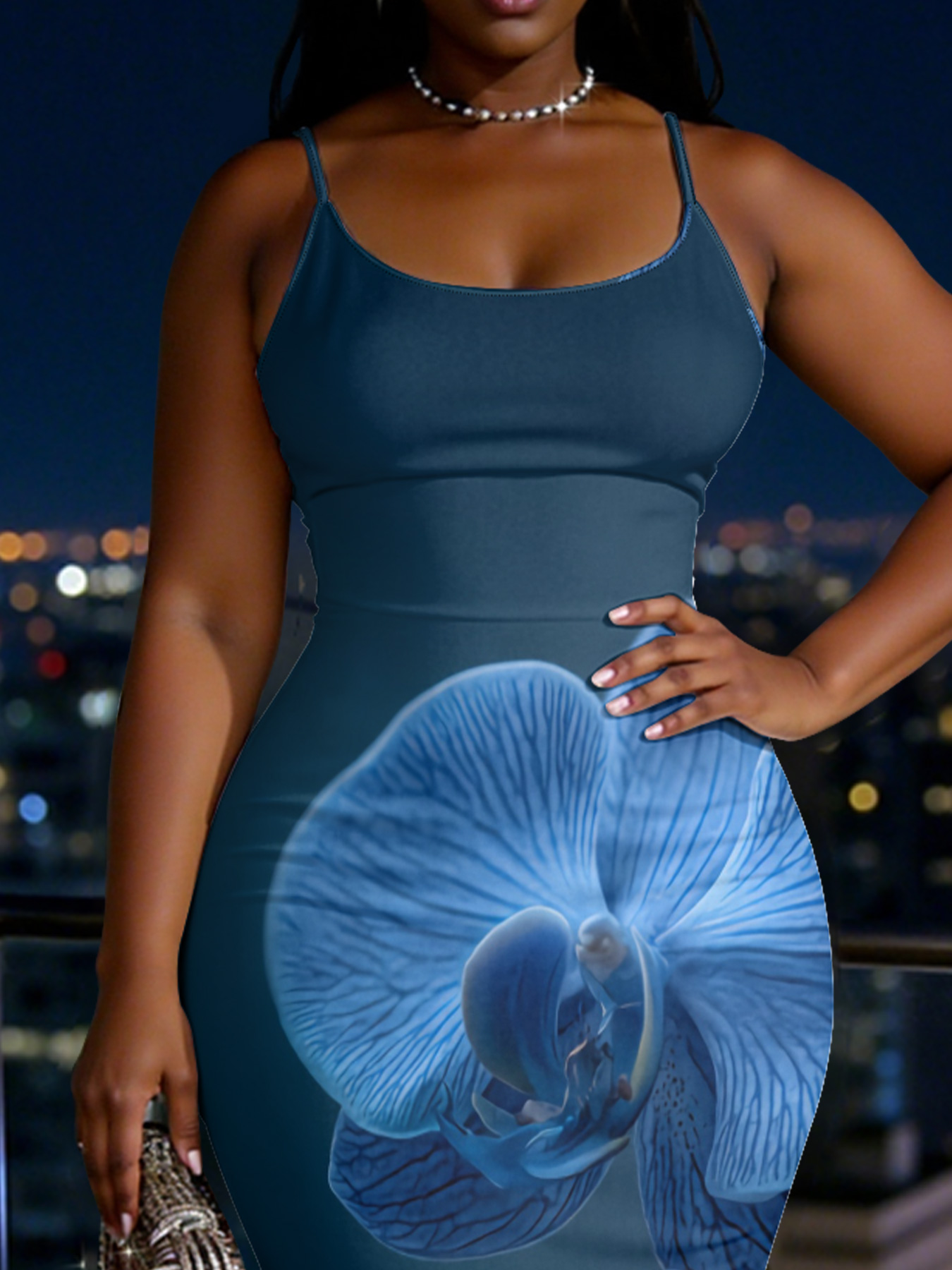 Teal Blue Orchid Spaghetti Strap Mermaid Dress ACFJ61479