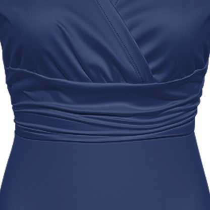 Navy White Brushstroke Cap Sleeve V-Neck Midi Dress CDE951