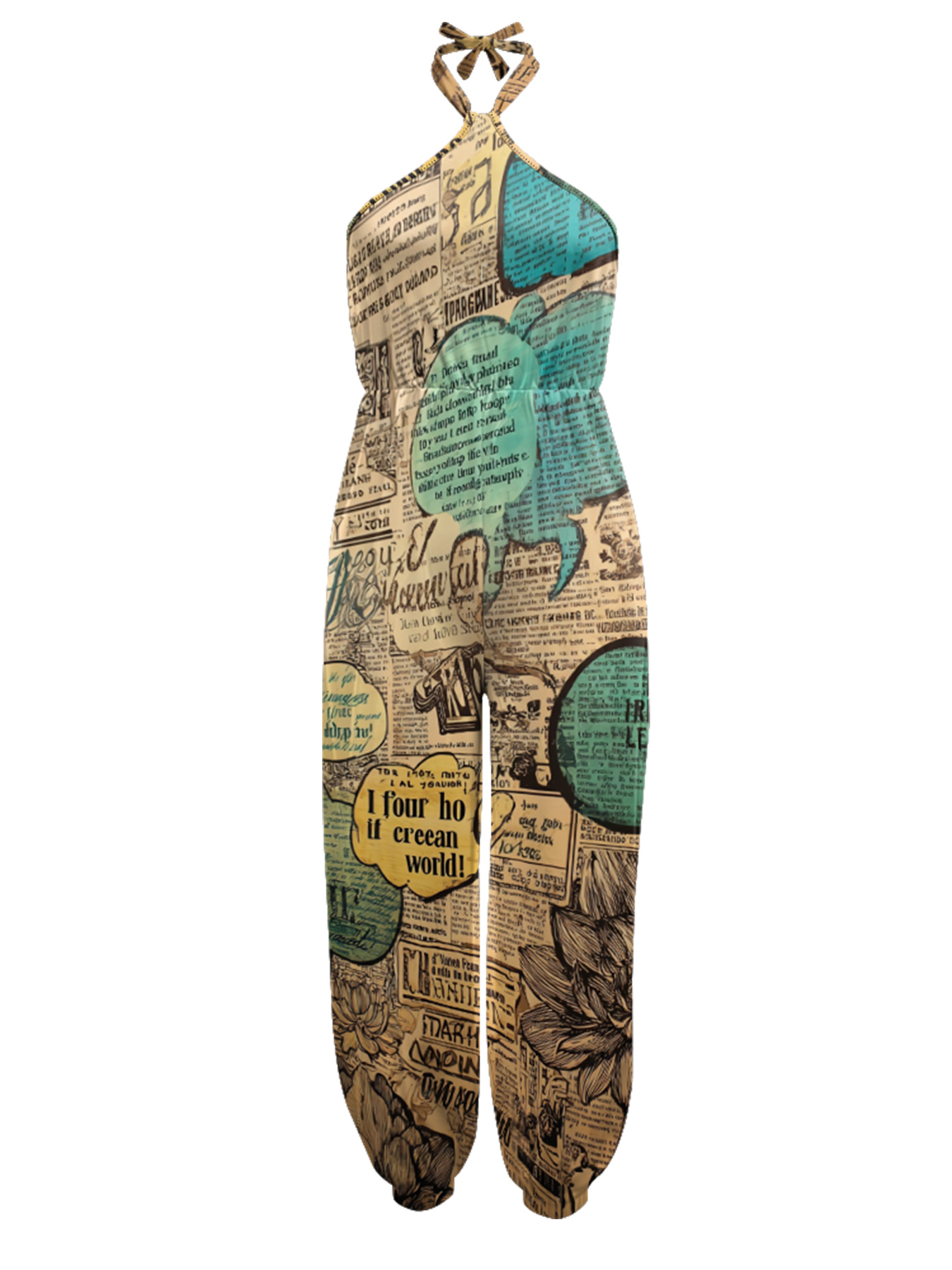 Comic Strip Sleeveless Halter Jumpsuit